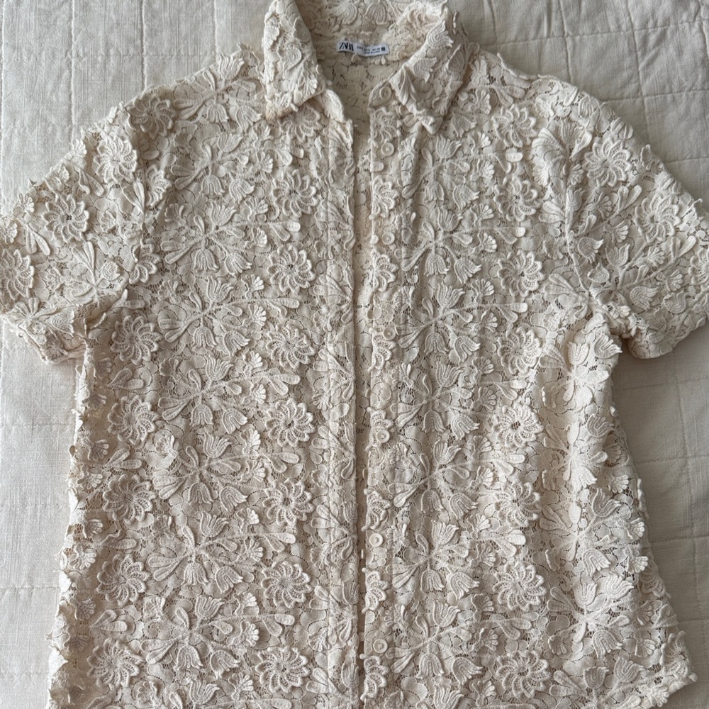 Zara Cream Floral Lace Top